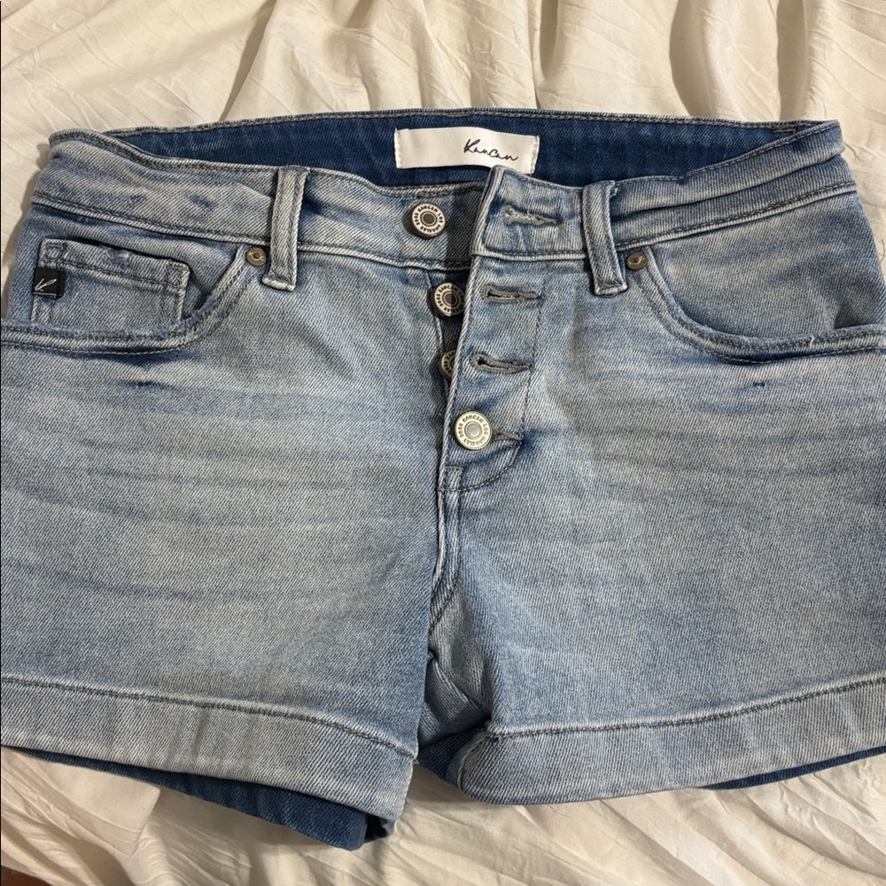 KanCan Faded Blue Button-Fly Denim Shorts